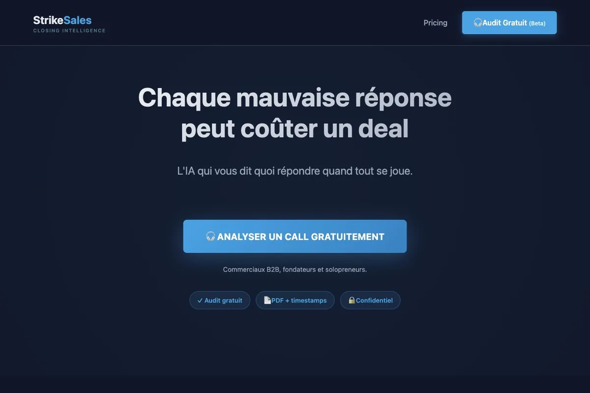 Aperçu du site de présentation StrikeSales.